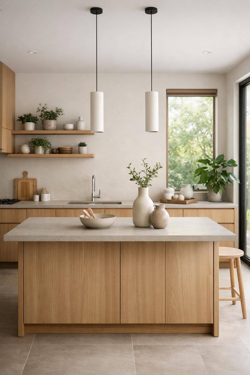 Küche im Japandi-Stil- Arrangiere Pflanzen für frische Atmosphäre