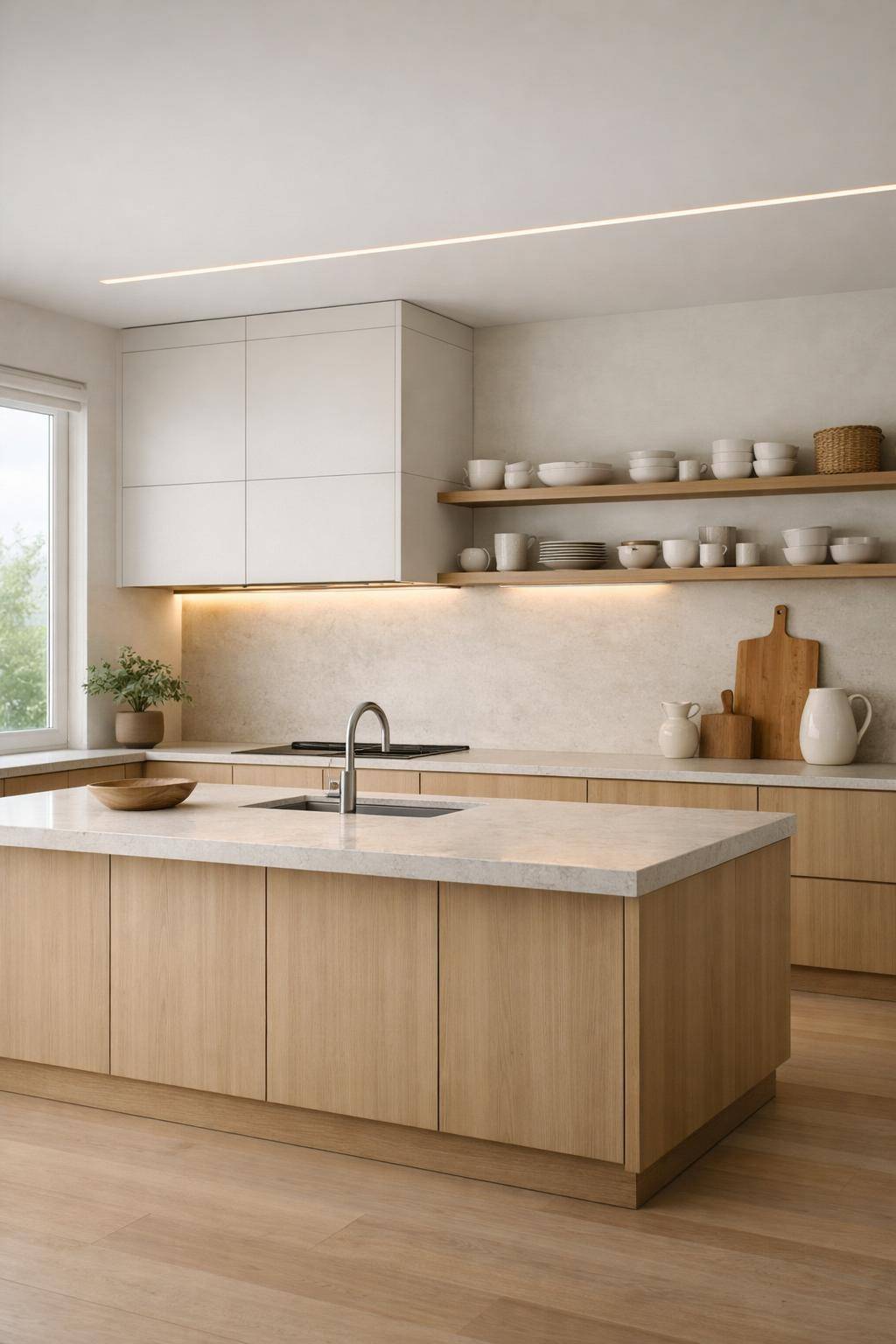 Küche im Japandi-Stil- Betone klare Linien im Möbeldesign
