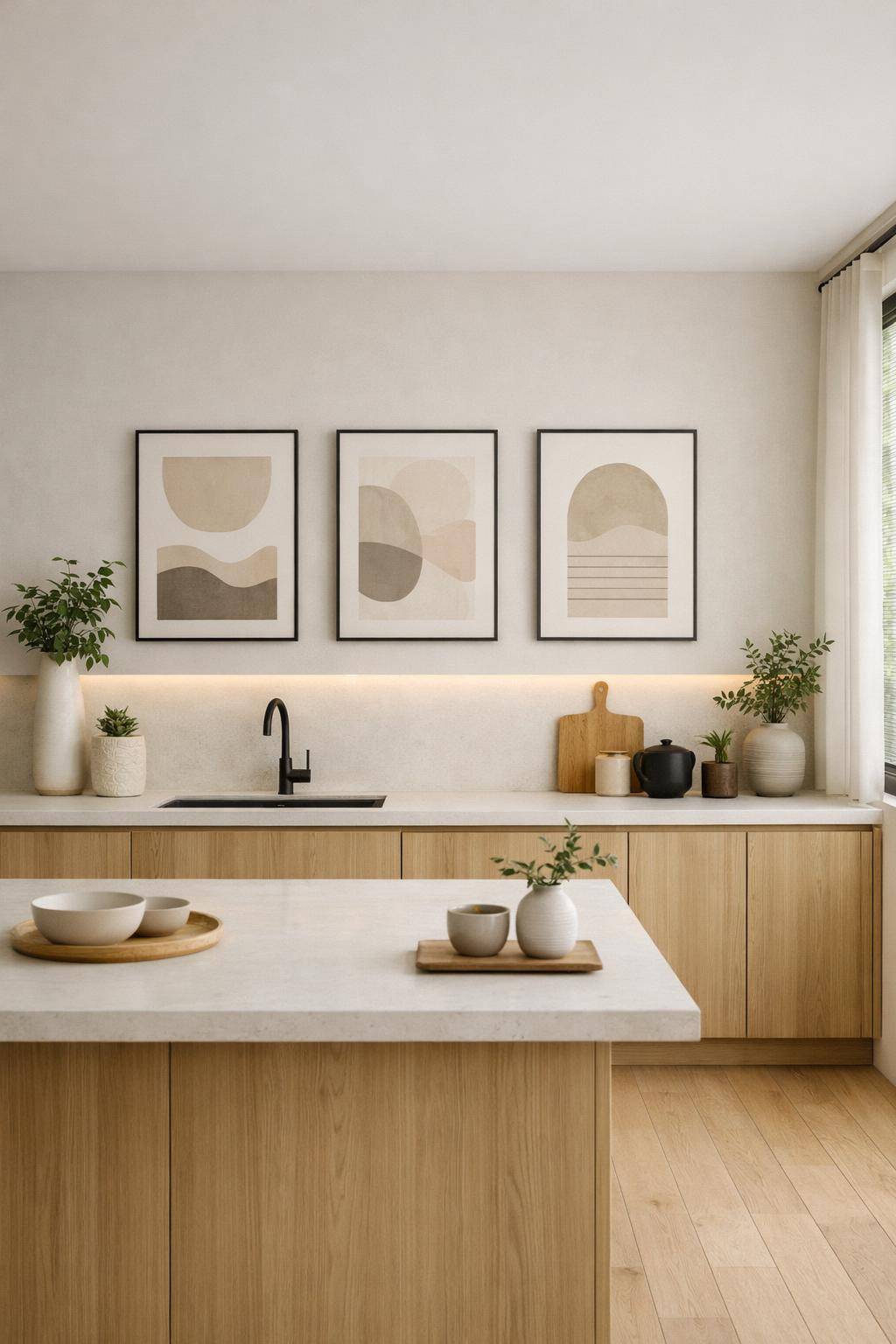 Küche im Japandi-Stil- Dekoriere mit zurückhaltenden Print-Postern