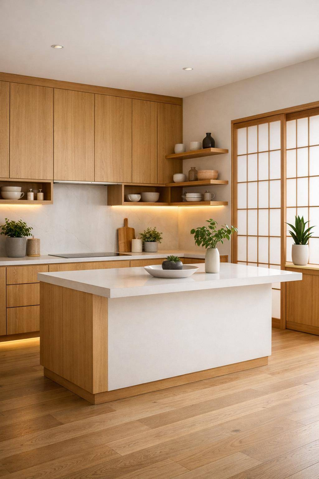 Küche im Japandi-Stil- Verleih dem Raum mit Schiebetüren Leichtigkeit