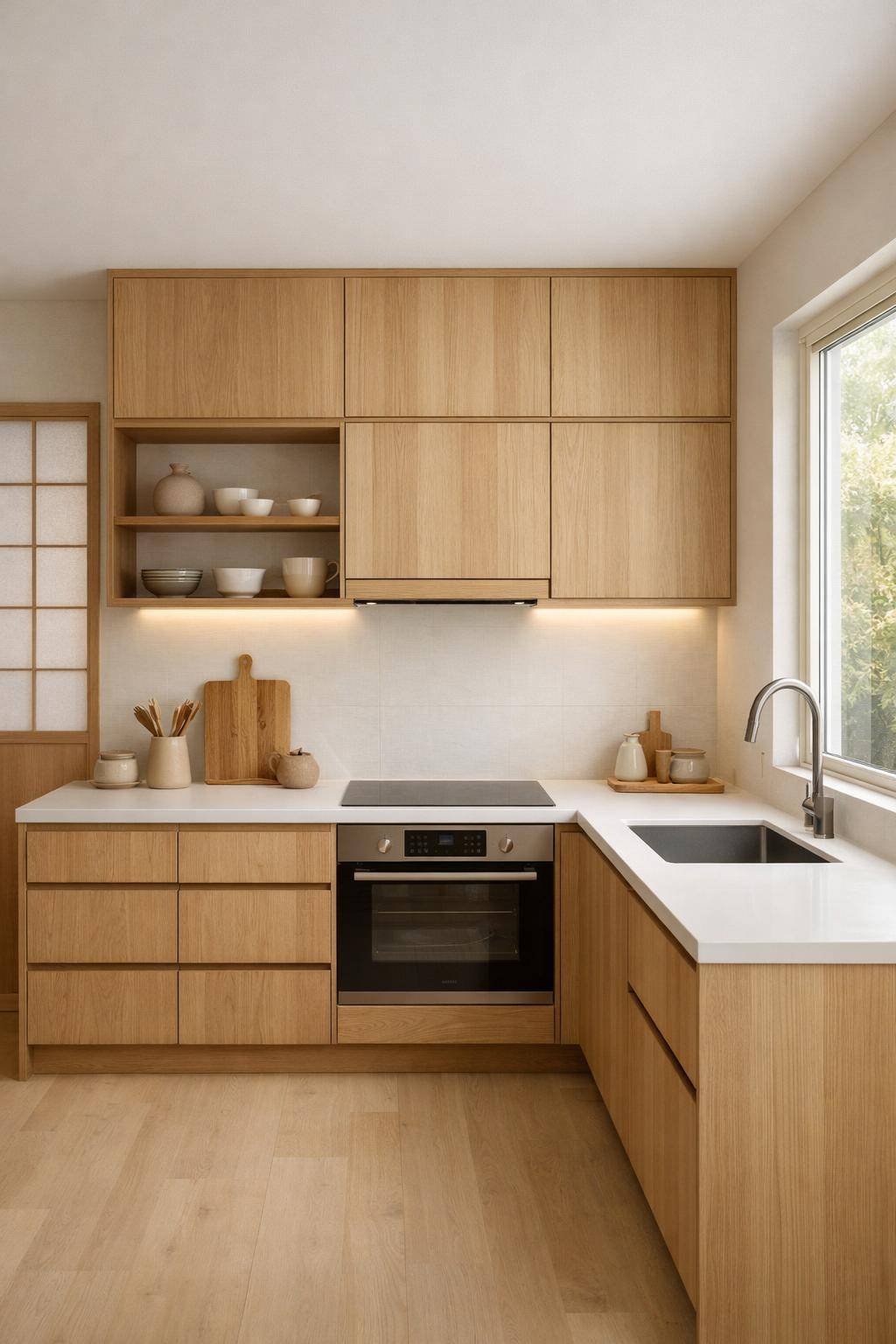 Küche im Japandi-Stil- Vermeide grelle Farben zugunsten sanfter Töne