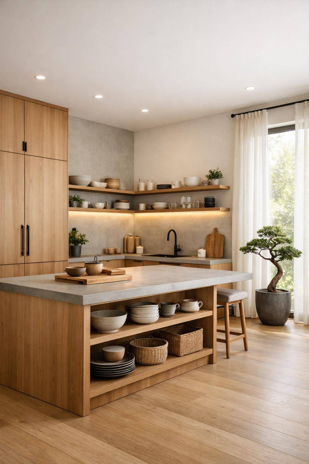 Küche im Japandi-Stil- Wähle multifunktionale Möbelstücke für Flexibilität