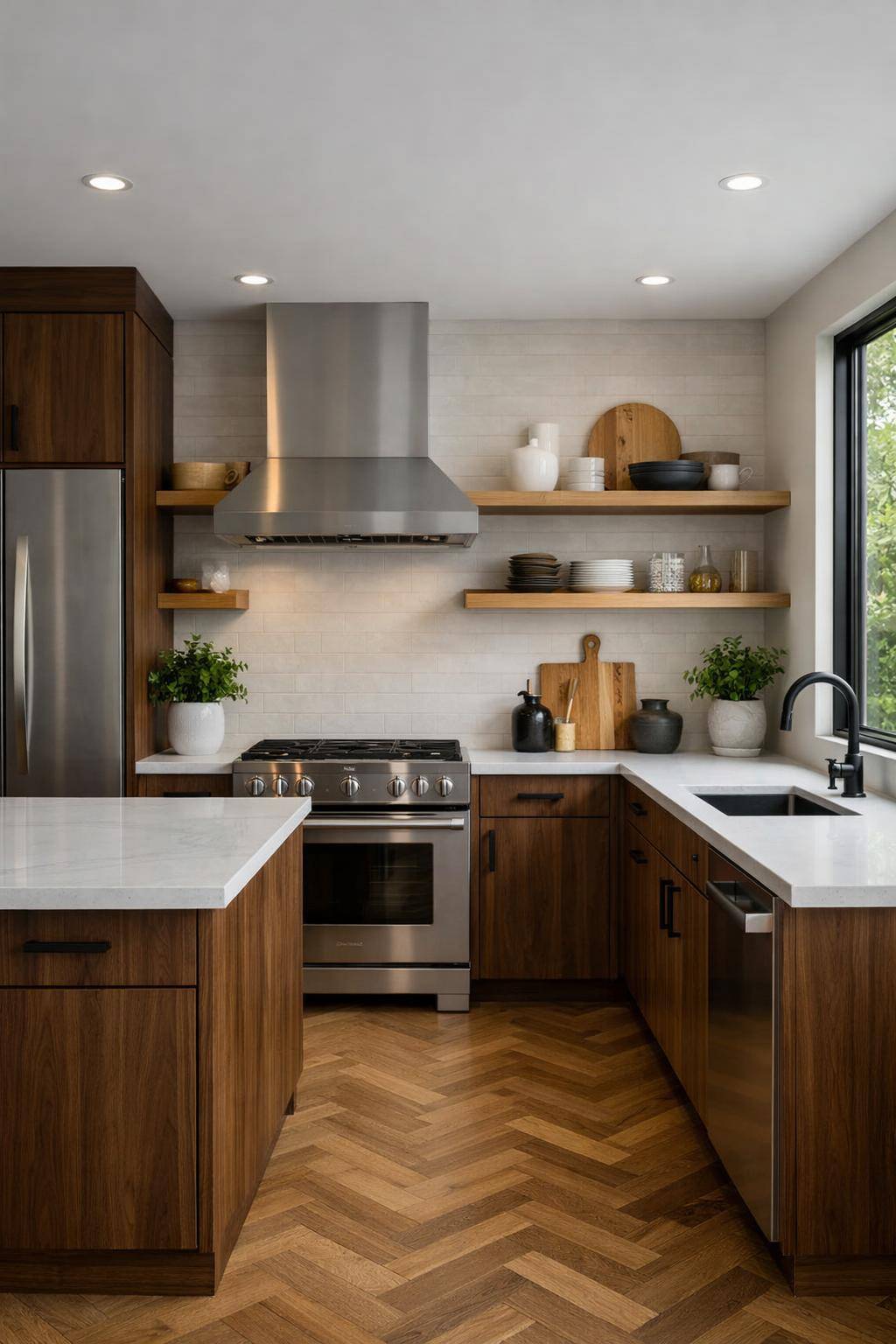 Küche mit dunklem Holz- Mixe verschiedene Holzarten für Tiefe