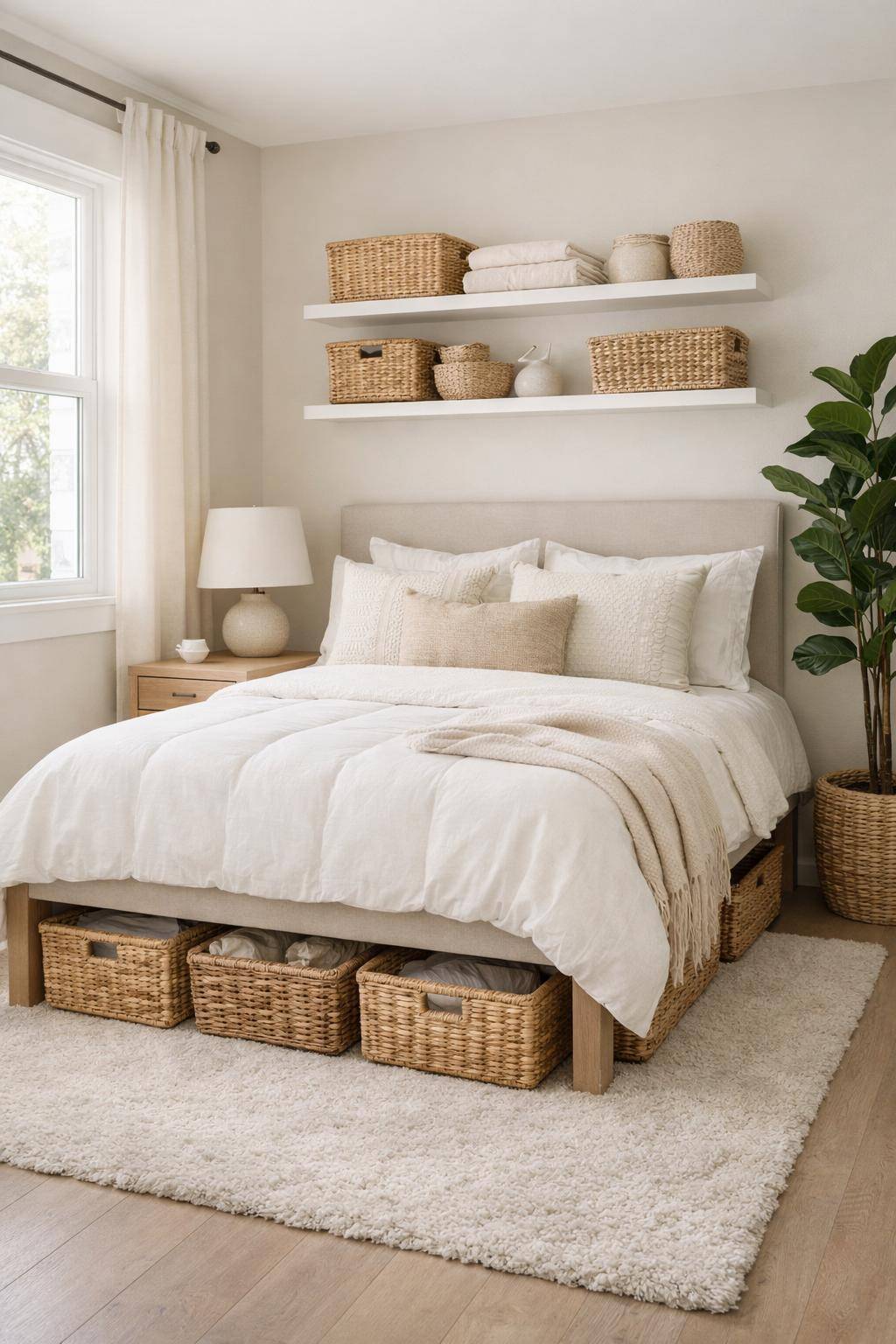 Kleines Gästezimmer einrichten- Sammle praktische Aufbewahrungskörbe ein