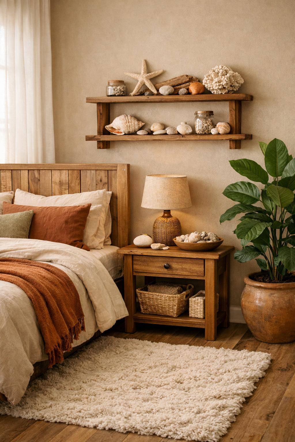 Schlafzimmer mit Naturmaterialien- Dekoriere mit Steinen und Muscheln vom letzten Urlaub