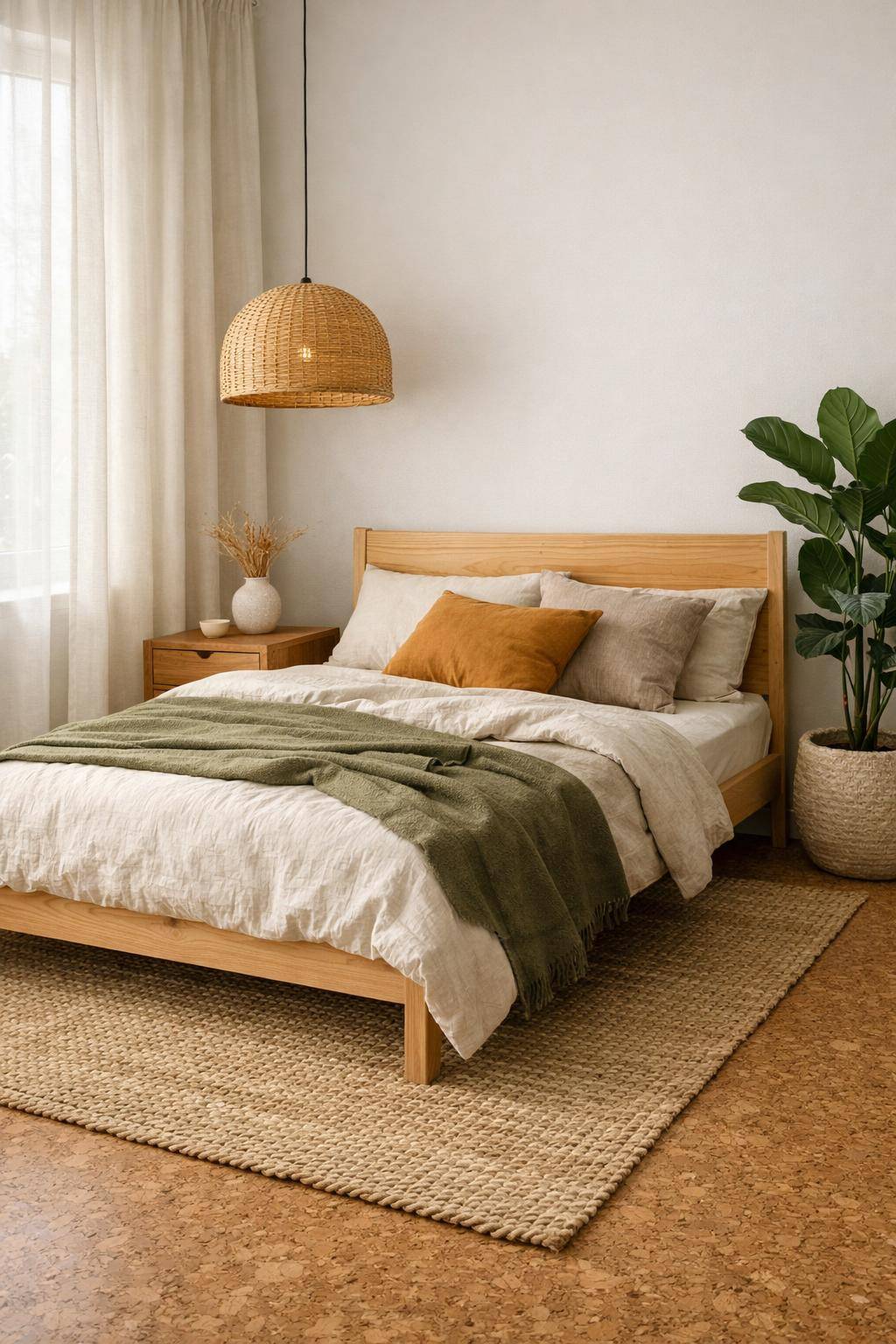 Schlafzimmer mit Naturmaterialien- Ermutige dich zu Fußboden aus Kork
