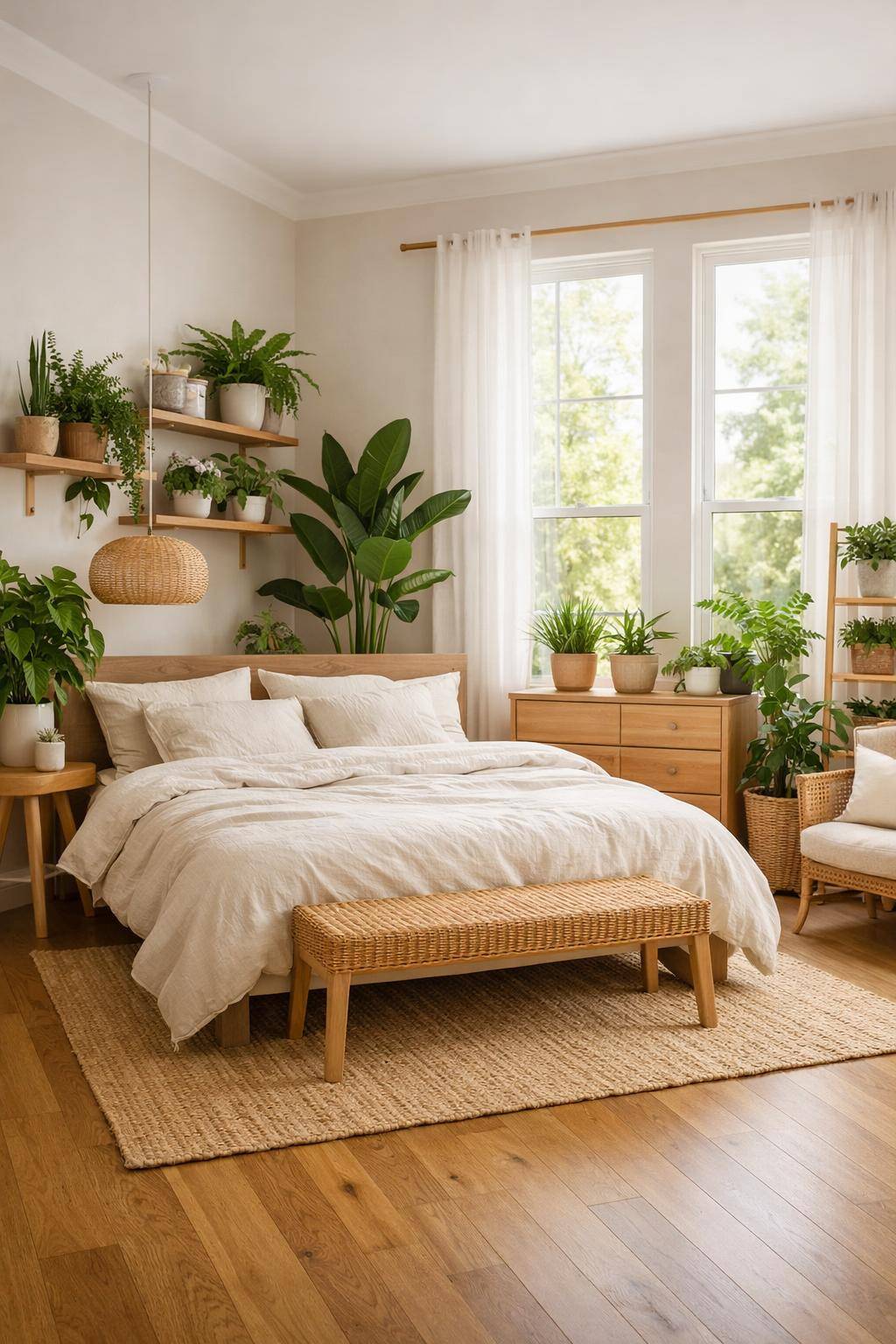 Schlafzimmer mit Naturmaterialien- Integriere Pflanzen für ein frisches Raumklima