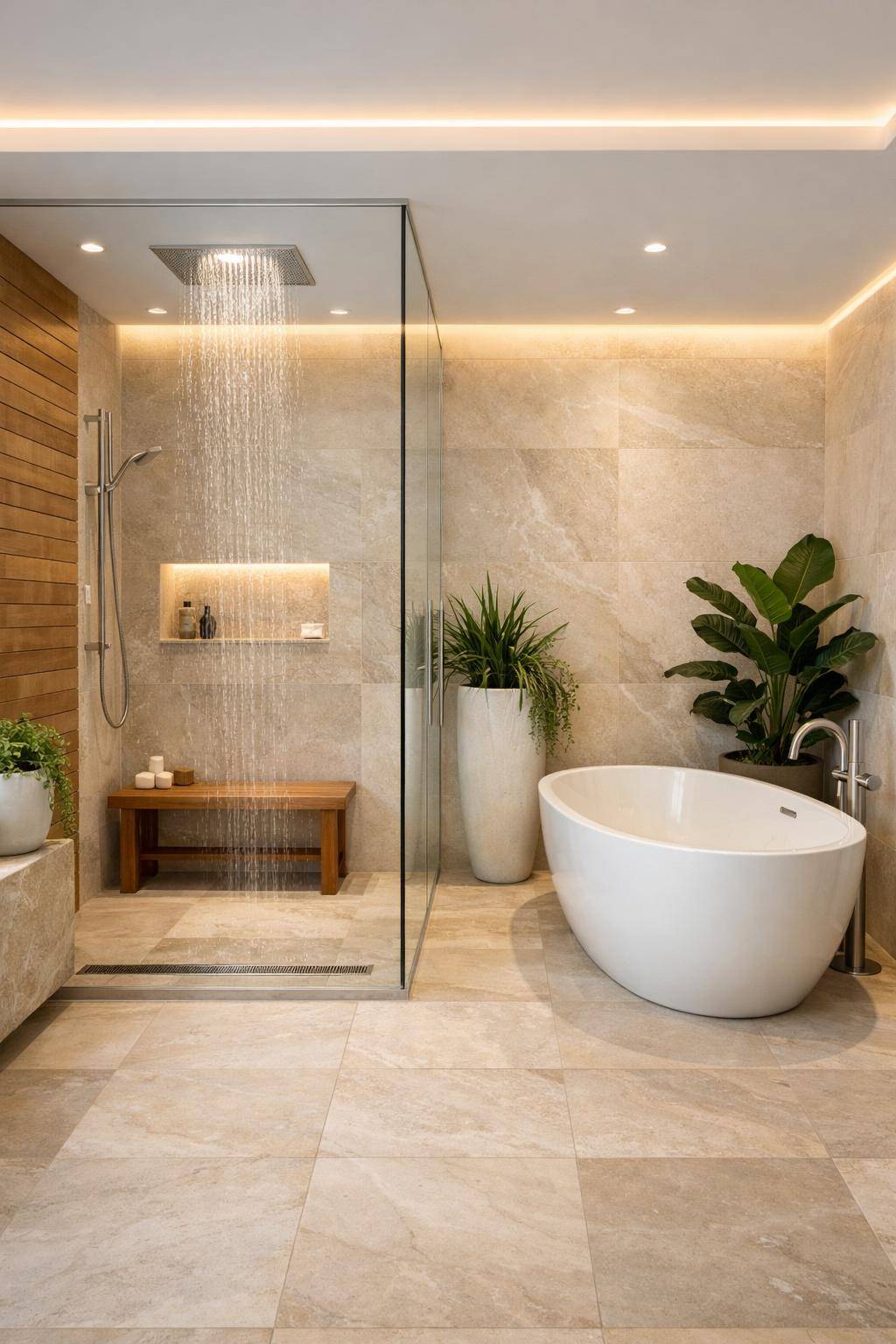 Tolle Ideen: Wellness-Badezimmer gestalten-Integriere eine Regendusche für Spa-Feeling