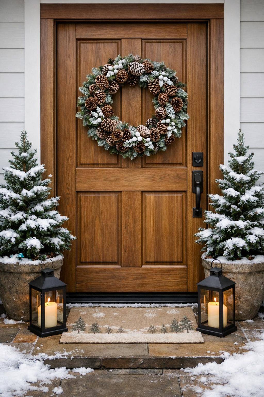 Winterdeko-Ideen- Begrüße Gäste mit einem Kranz aus Zapfen