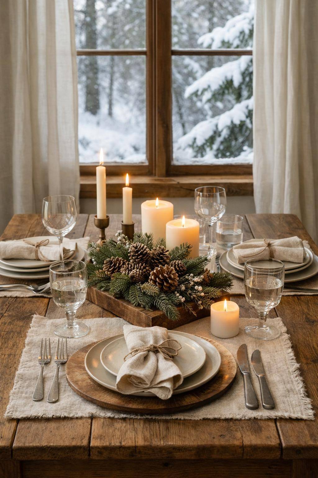 Winterdeko-Ideen- Decke deinen Esstisch mit Leinenservietten