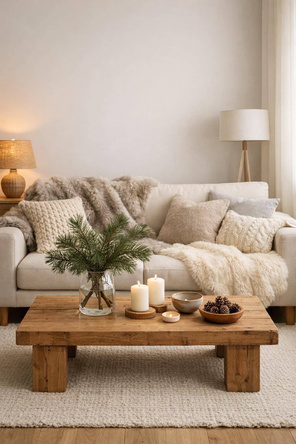 Winterdeko-Ideen- Drapiere Kunstfellüberwürfe auf deinem Sofa