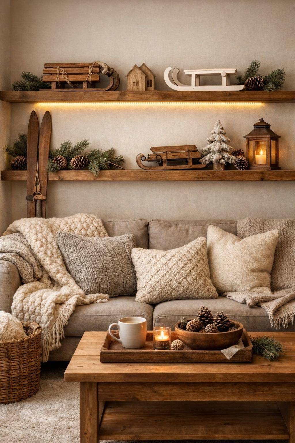 Winterdeko-Ideen- Präsentiere Miniatur-Schlitten auf Regalen