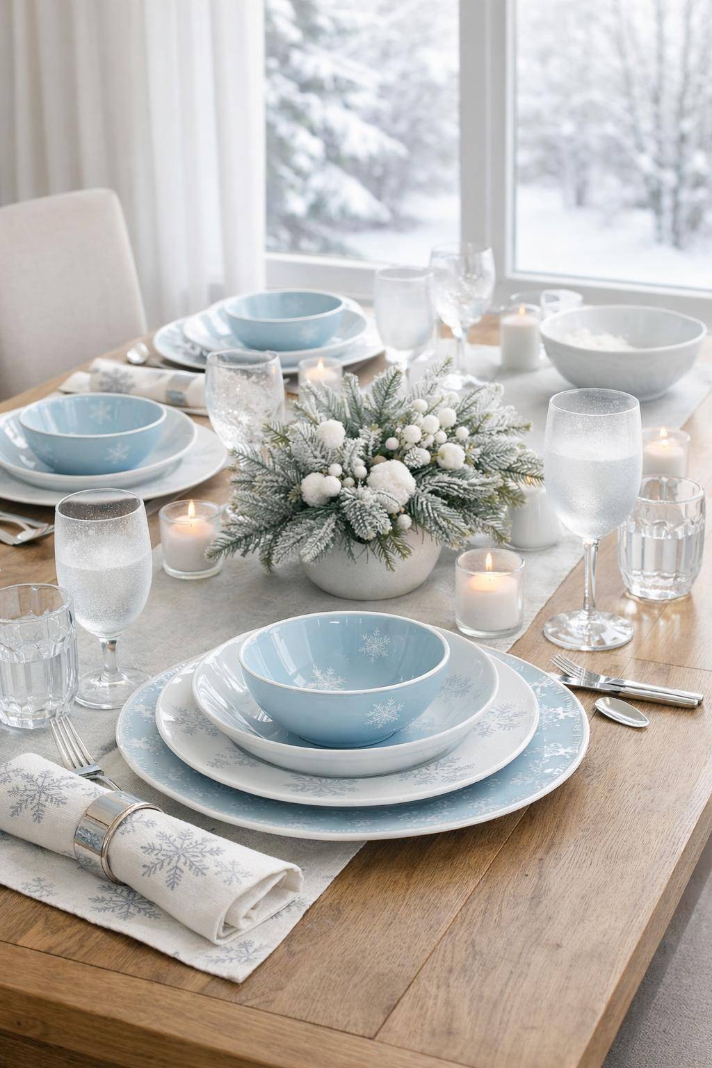 Winterdeko-Ideen- Wähle Geschirr in Eisblau und Weiß