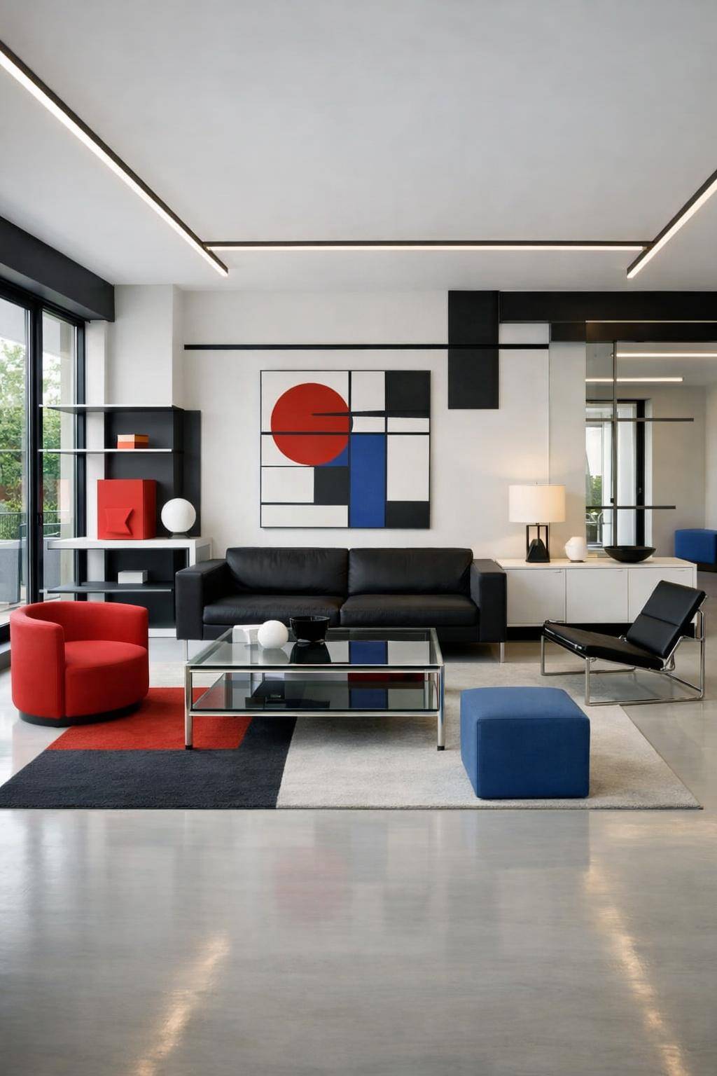 Wohnzimmer im Bauhaus-Stil einrichten- Betone horizontale und vertikale Elemente bewusst