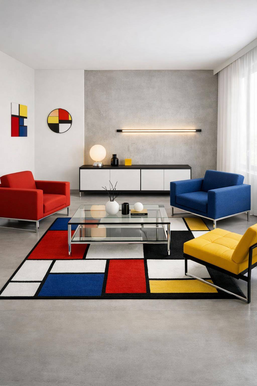 Wohnzimmer im Bauhaus-Stil einrichten- Gestalte mit Primärfarben gezielte Akzente