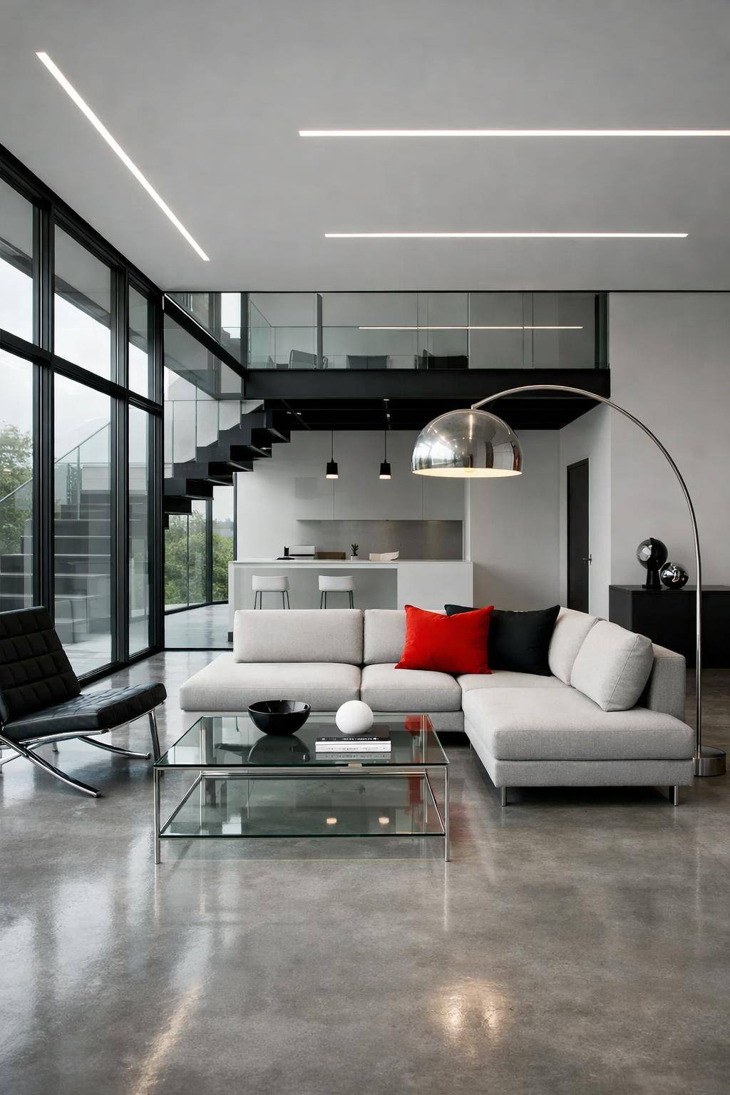 Wohnzimmer im Bauhaus-Stil einrichten- Mische Glas- und Stahlflächen kreativ