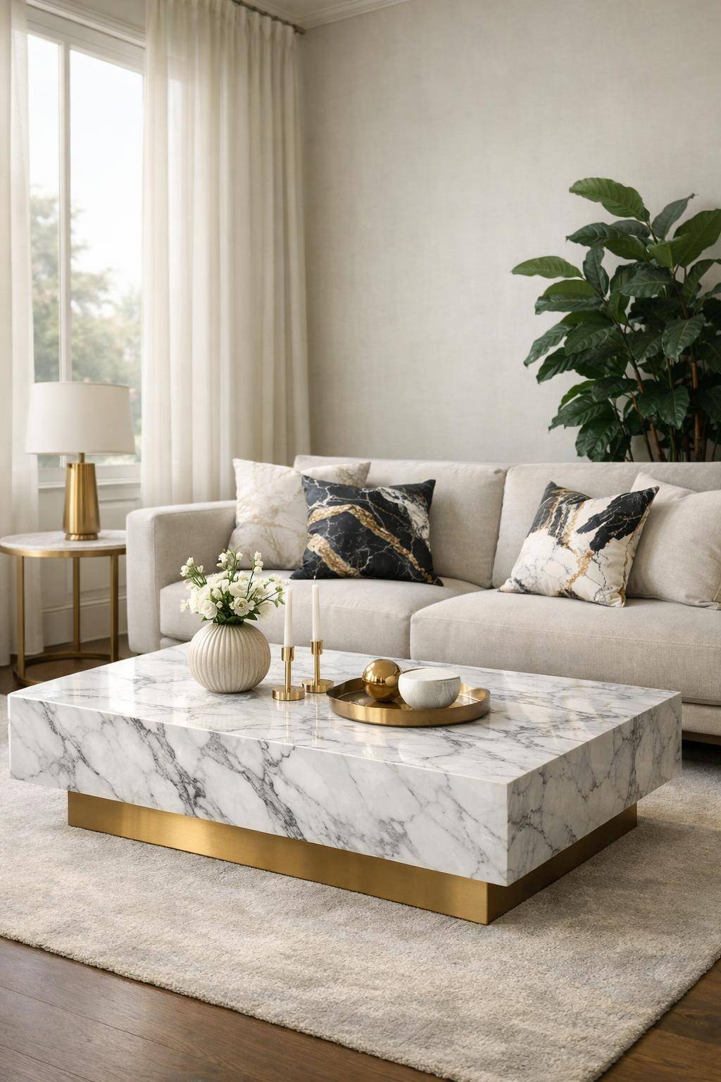Wohnzimmer mit Marmor einrichten- Akzentuiere mit gemusterten Marmorkissen