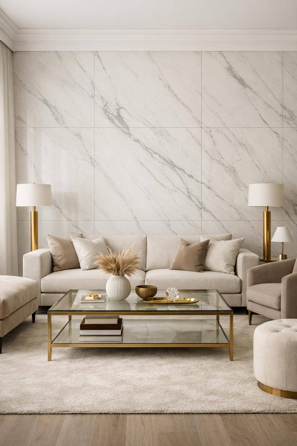 Wohnzimmer mit Marmor einrichten- Style Marmor-Fliesen als Wanddeko