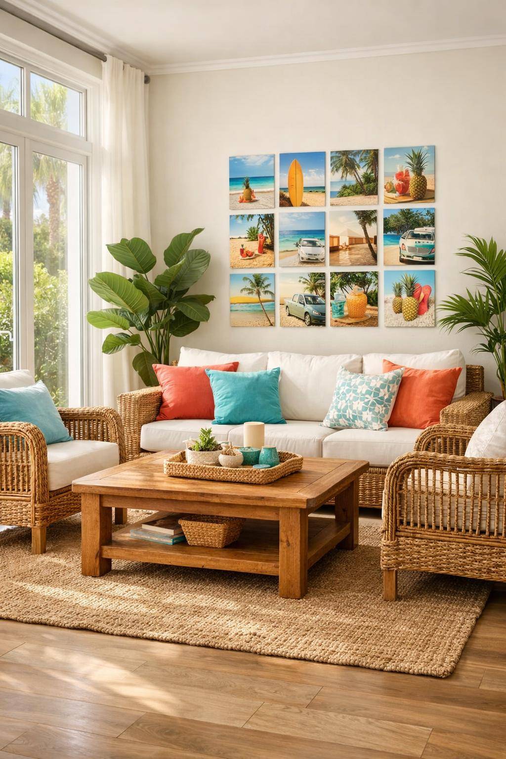 Wohnzimmer sommerlich dekorieren- Gestalte eine Foto-Collage mit Sommermotiven