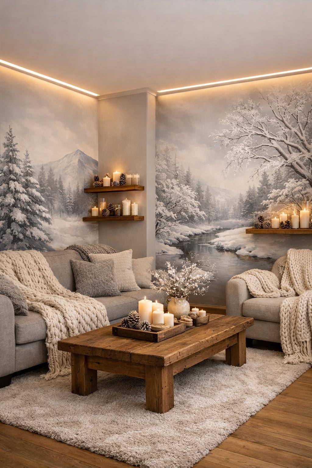 Wohnzimmer winterlich dekorieren- Dekoriere mit selbstgemalten Wintermotiven an der Wand
