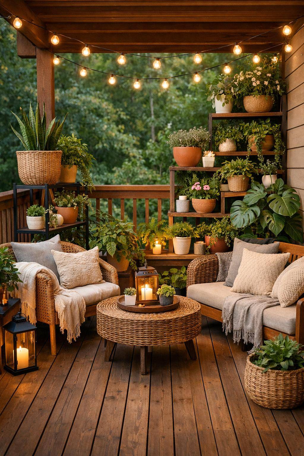 Balkon dekorieren: Ideen und Inspiration- Arrangiere Pflanzen in verschiedenen Höhen und Töpfen