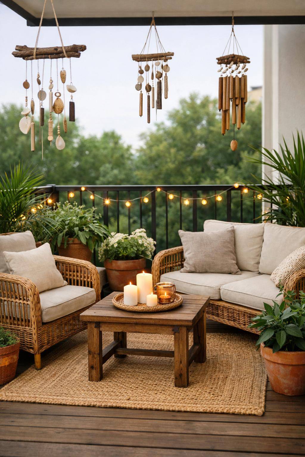 Balkon dekorieren: Ideen und Inspiration- Bastle Windspiele für sanfte Töne bei Wind