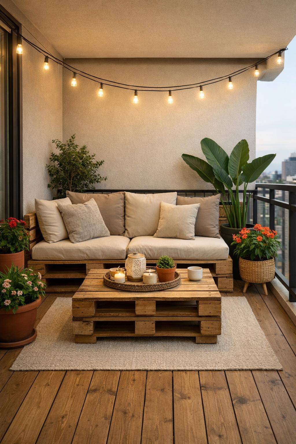 Balkon dekorieren: Ideen und Inspiration- Bringe Palettenmöbel für einen DIY-Look ein