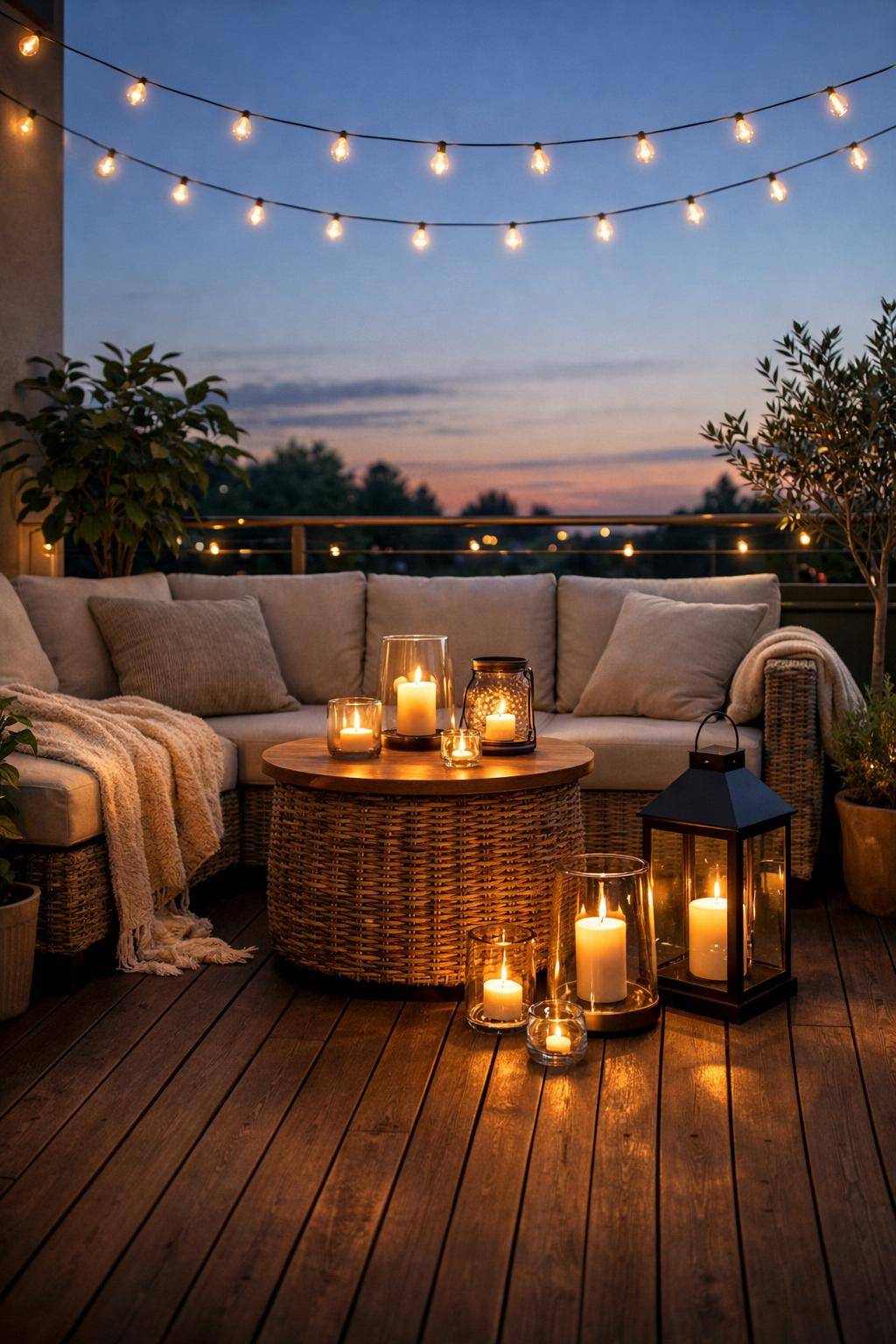 Balkon dekorieren: Ideen und Inspiration- Dekoriere mit Laternen und Windlichtern für Stimmung