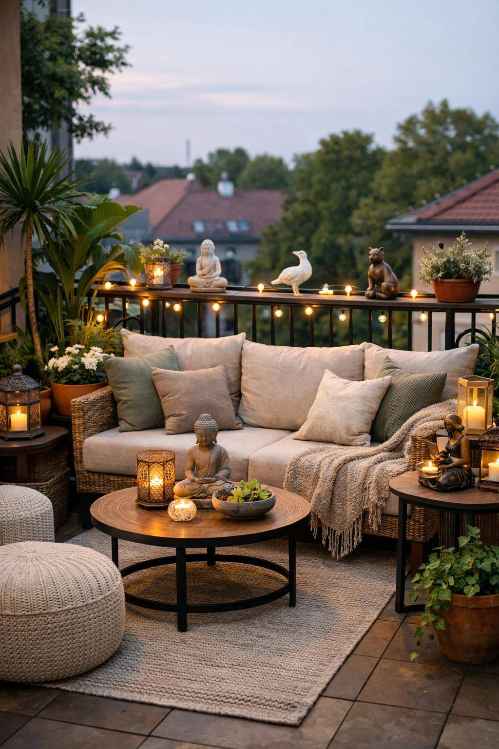 Balkon dekorieren: Ideen und Inspiration- Dekoriere mit kleinen Statuen oder Figuren