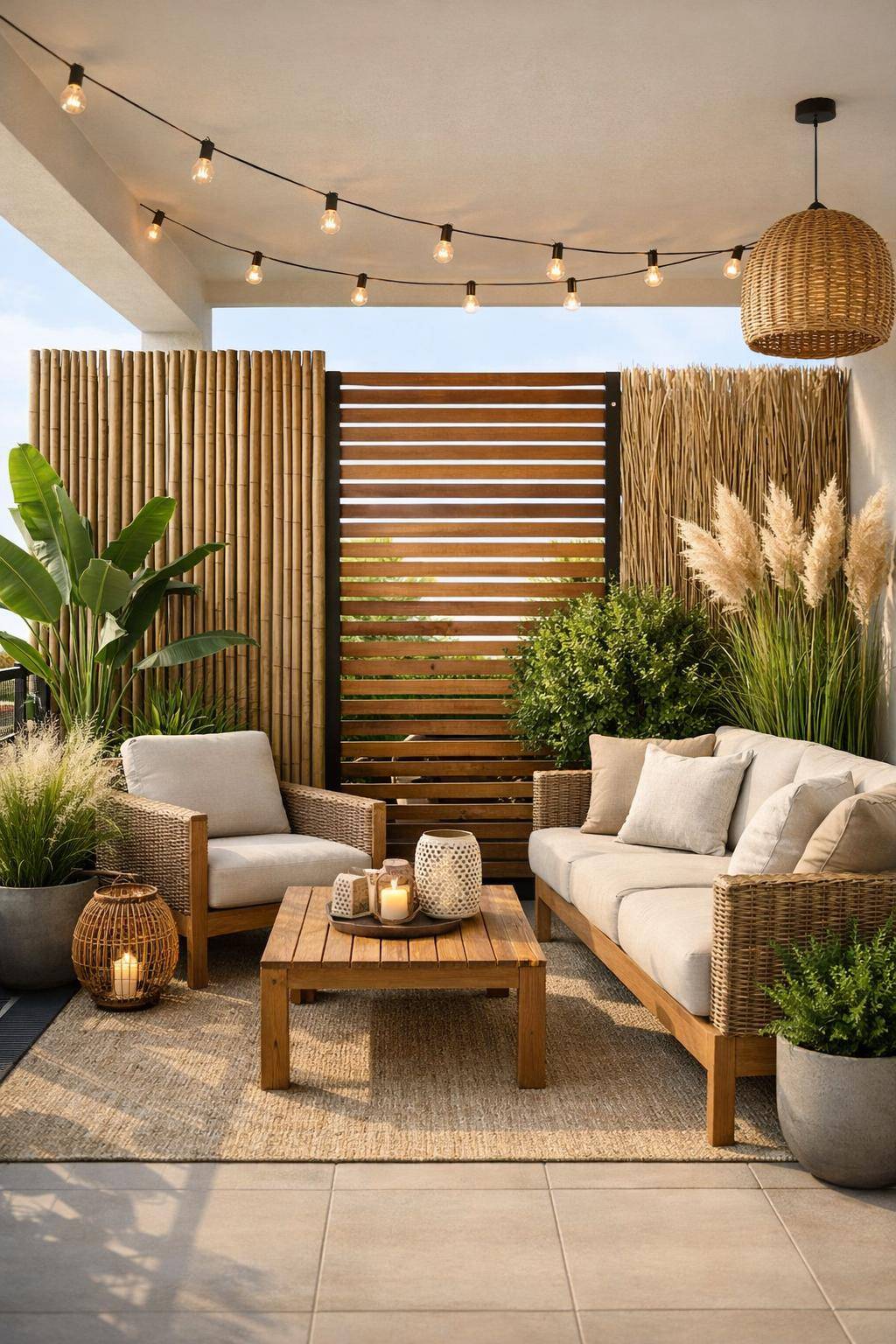 Balkon dekorieren: Ideen und Inspiration- Installiere Sichtschutz aus Naturmaterialien für Privatsphäre