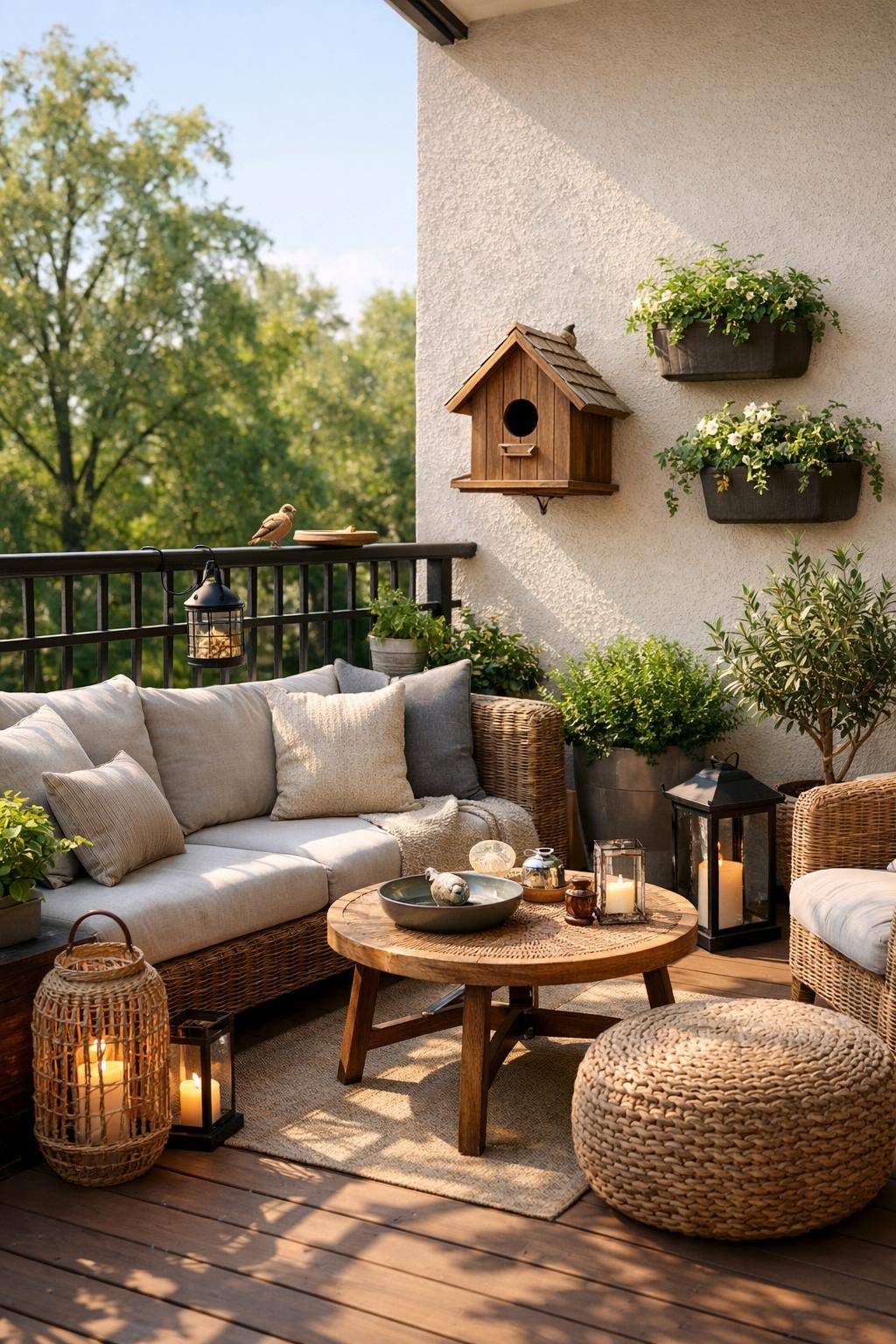 Balkon dekorieren: Ideen und Inspiration- Integriere Vogelhäuschen, um Vögel anzulocken