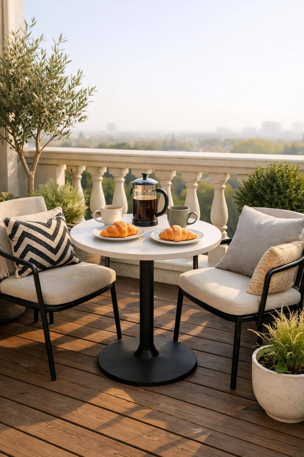 Balkon dekorieren: Ideen und Inspiration- Stelle einen kleinen Tisch für Frühstück bereit