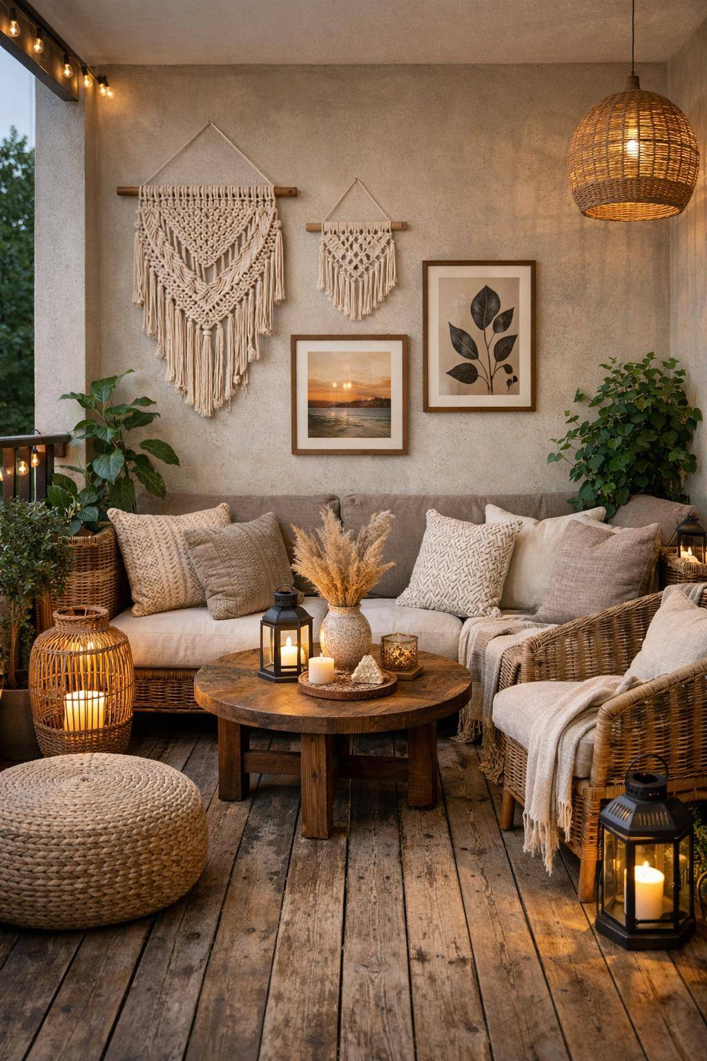 Balkon dekorieren: Ideen und Inspiration- Verwende Wandbilder oder Makramee für Dekowände