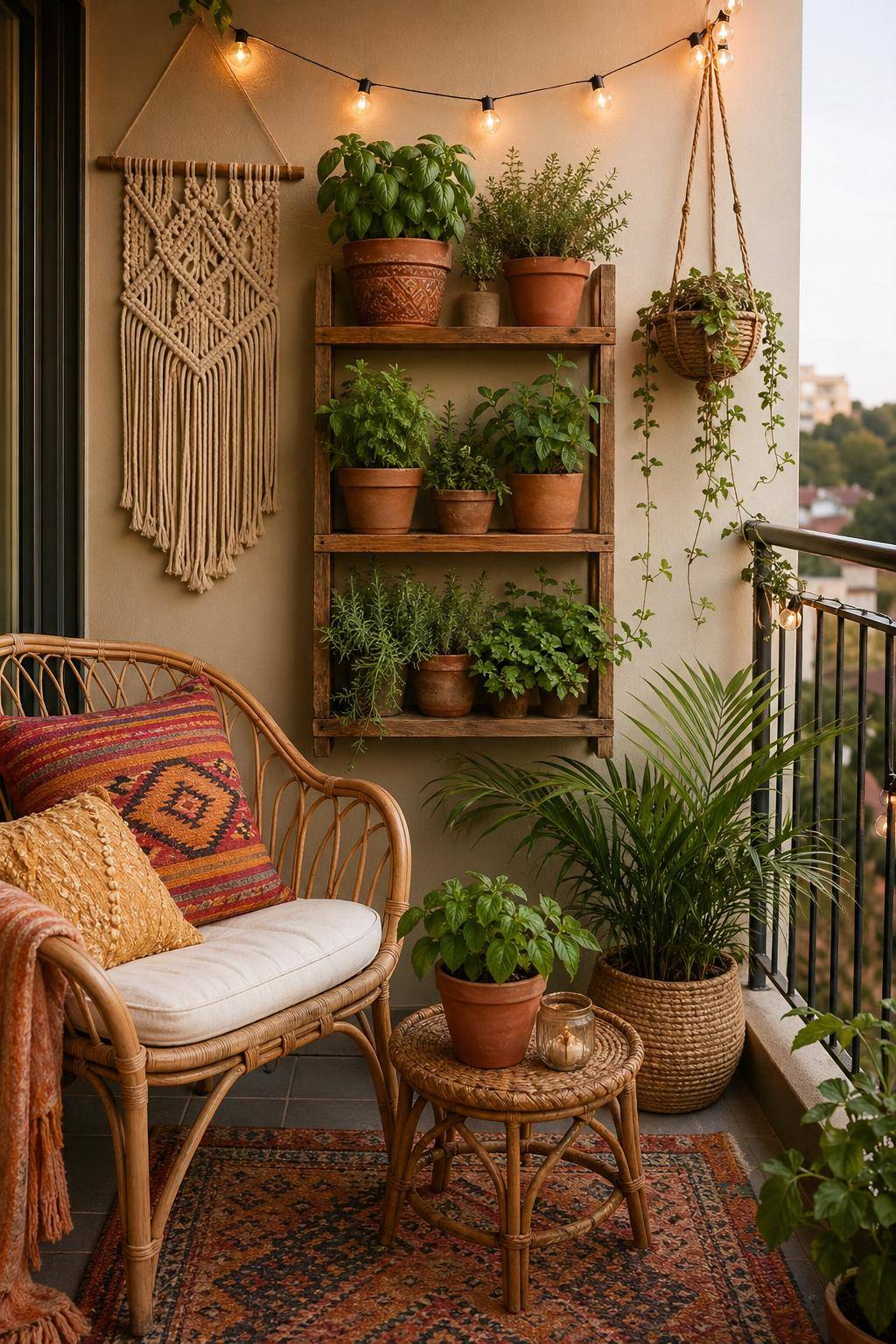Boho-Balkon gestalten- Baue ein kleines Kräuterregal selbst