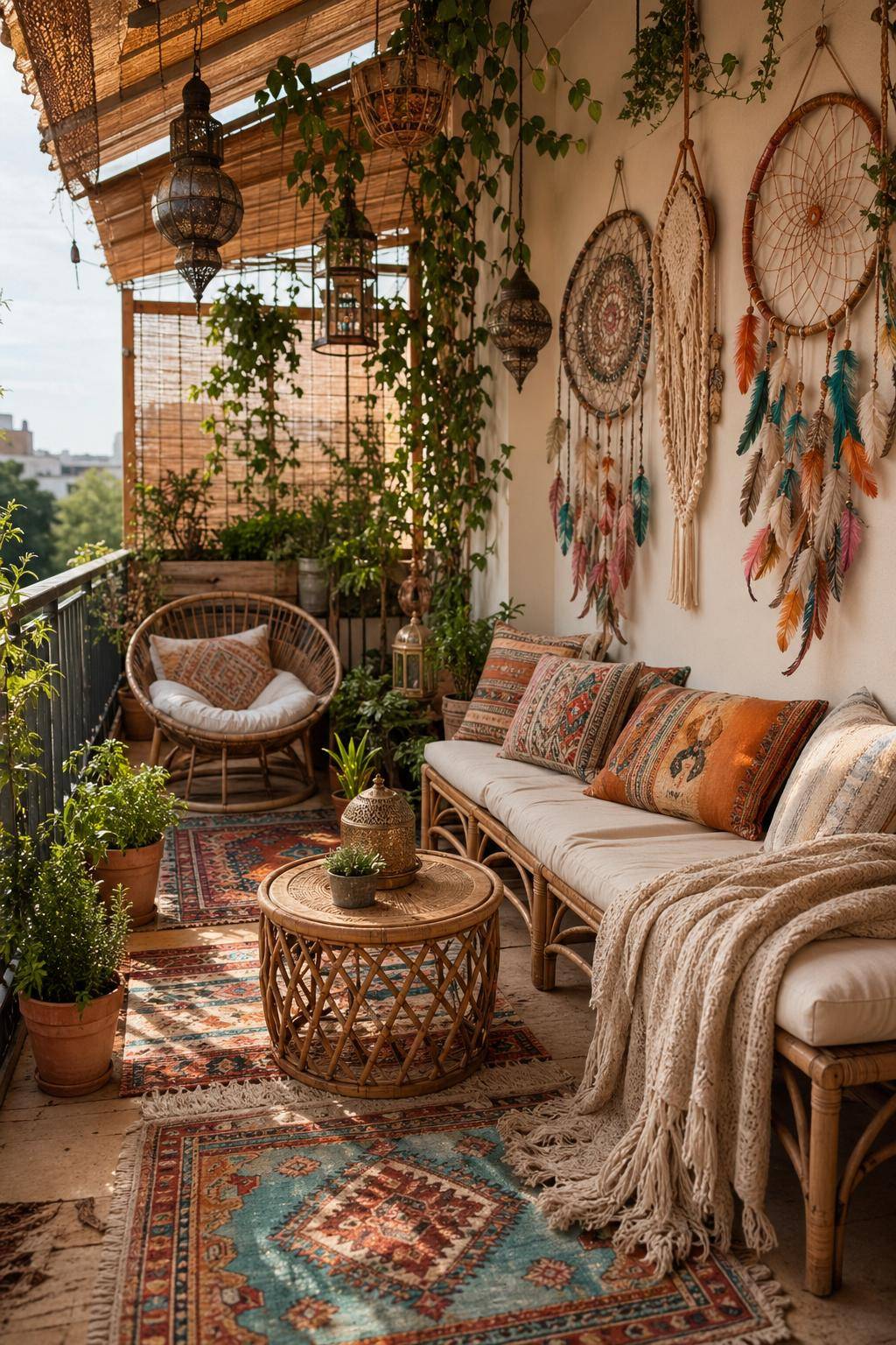 Boho-Balkon gestalten- Dekoriere mit Traumfängern im Bohostil