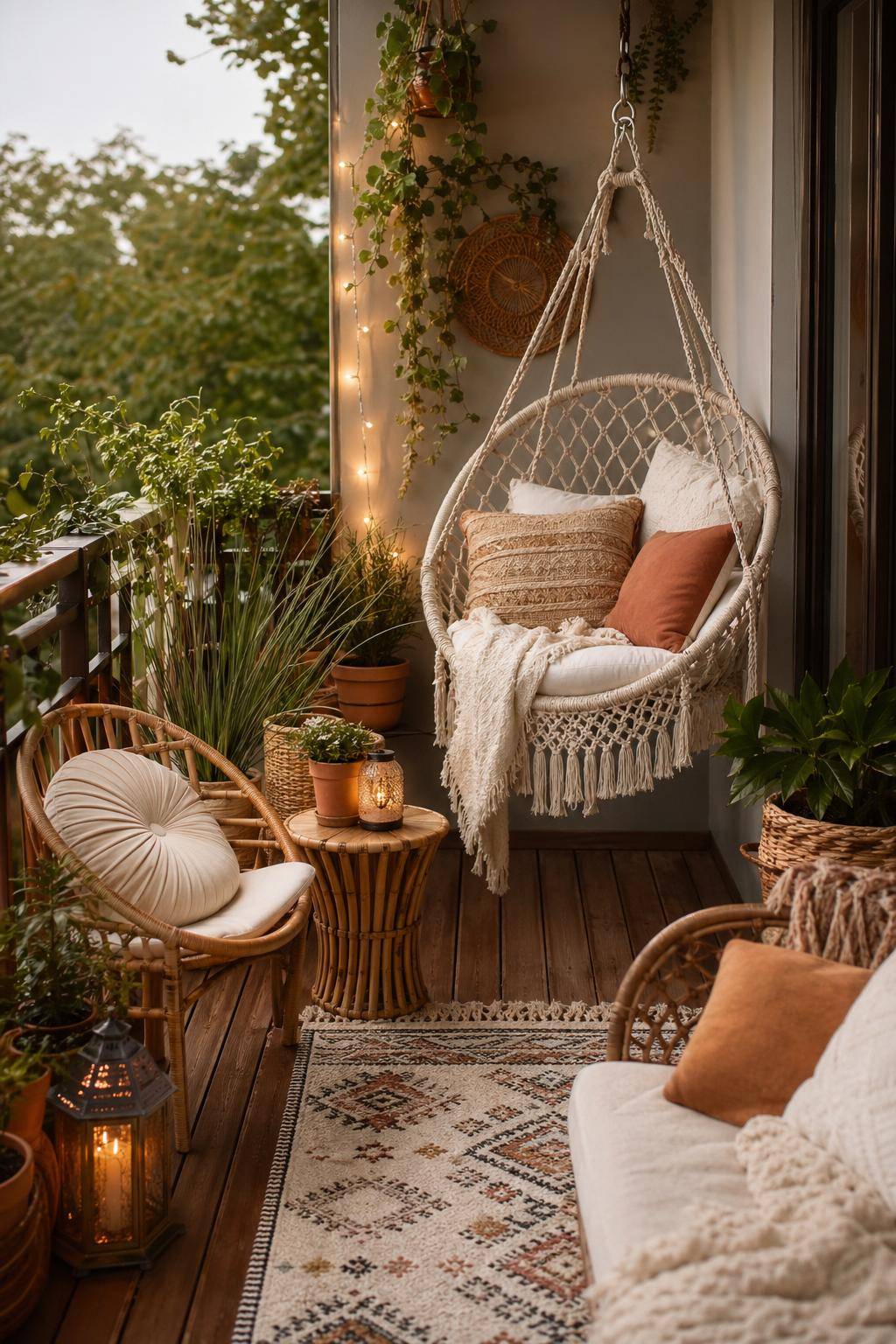 Boho-Balkon gestalten- Gestalte eine Ecke mit Hängesessel