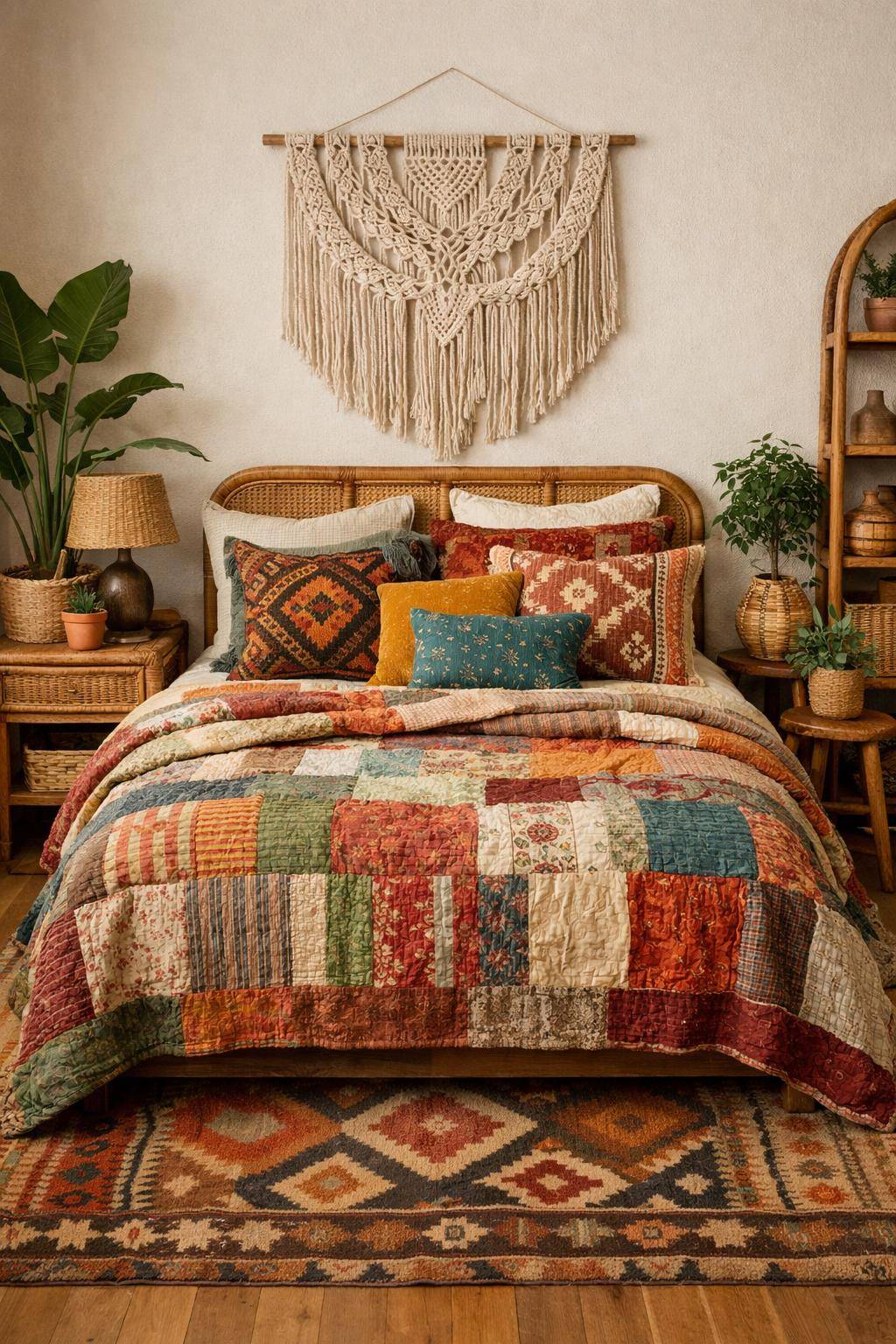 Boho-Schlafzimmer einrichten- Experimentiere mit Patchwork-Elementen