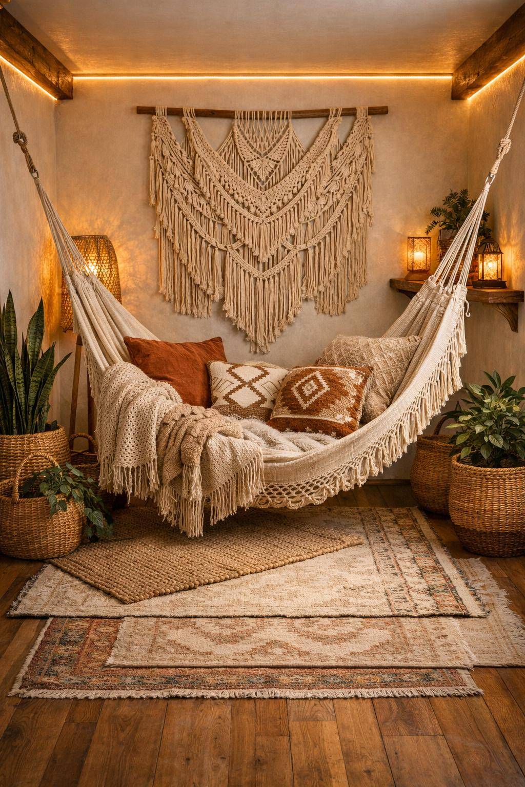 Boho-Schlafzimmer einrichten- Integriere eine Hängematte für Relax-Momente