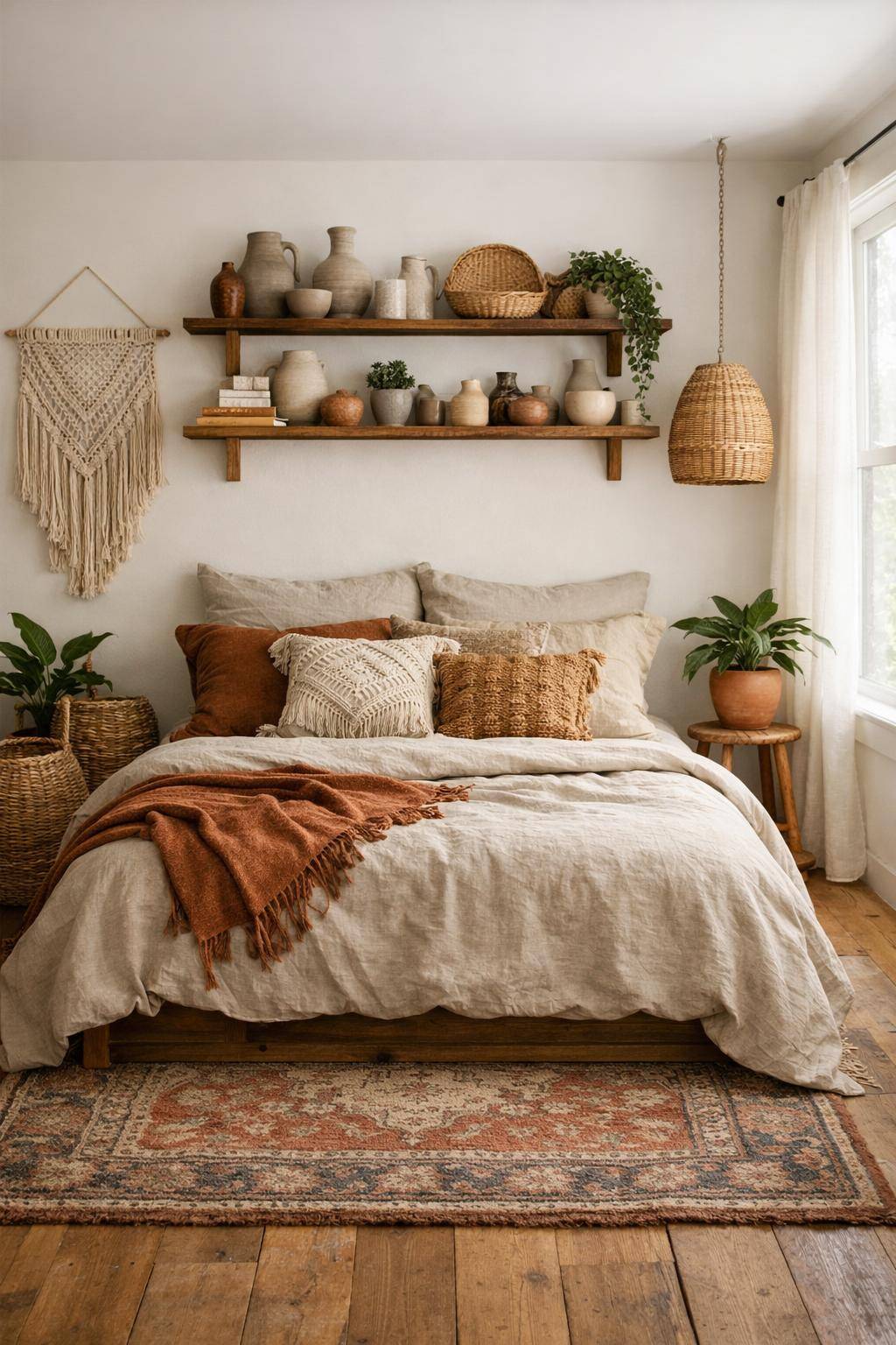 Boho-Schlafzimmer einrichten- Schaffe offene Regale für Lieblingsstücke