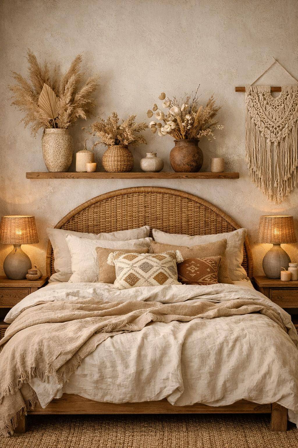 Boho-Schlafzimmer einrichten- Setze Akzente mit Trockenblumen