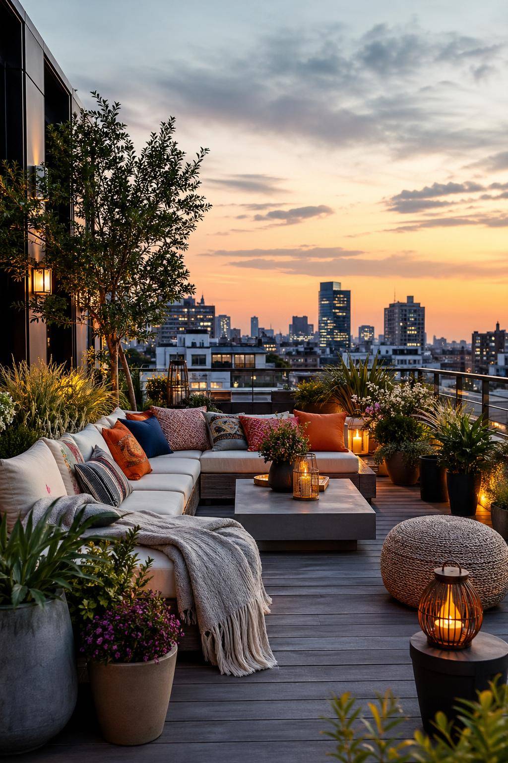 Dachterrasse gestalten- Dekoriere mit Outdoor-Kissen für Farbakzente