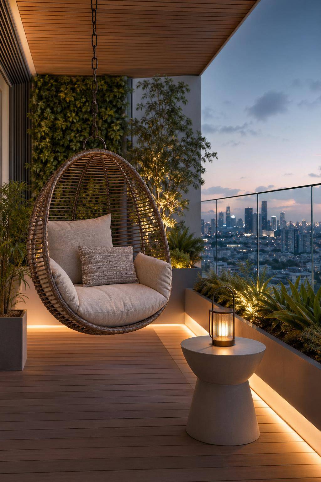 Dachterrasse gestalten- Hänge Hängesessel für entspannte Momente auf