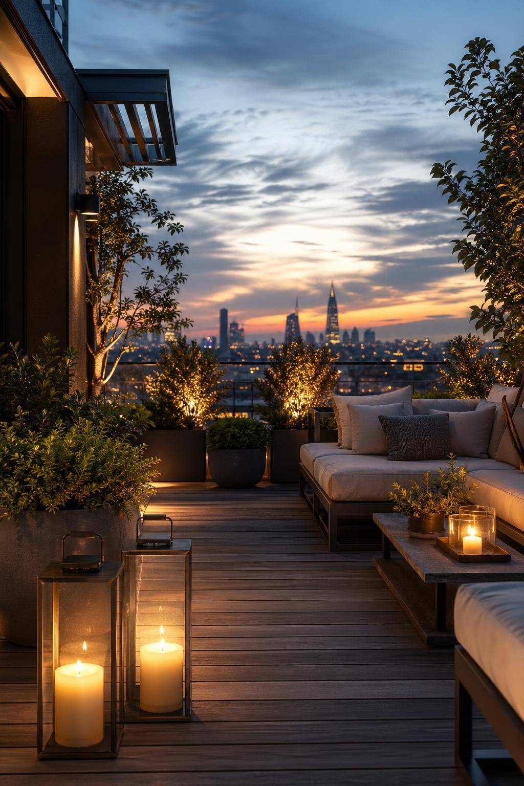 Dachterrasse gestalten- Präsentiere Windlichter für romantische Atmosphäre