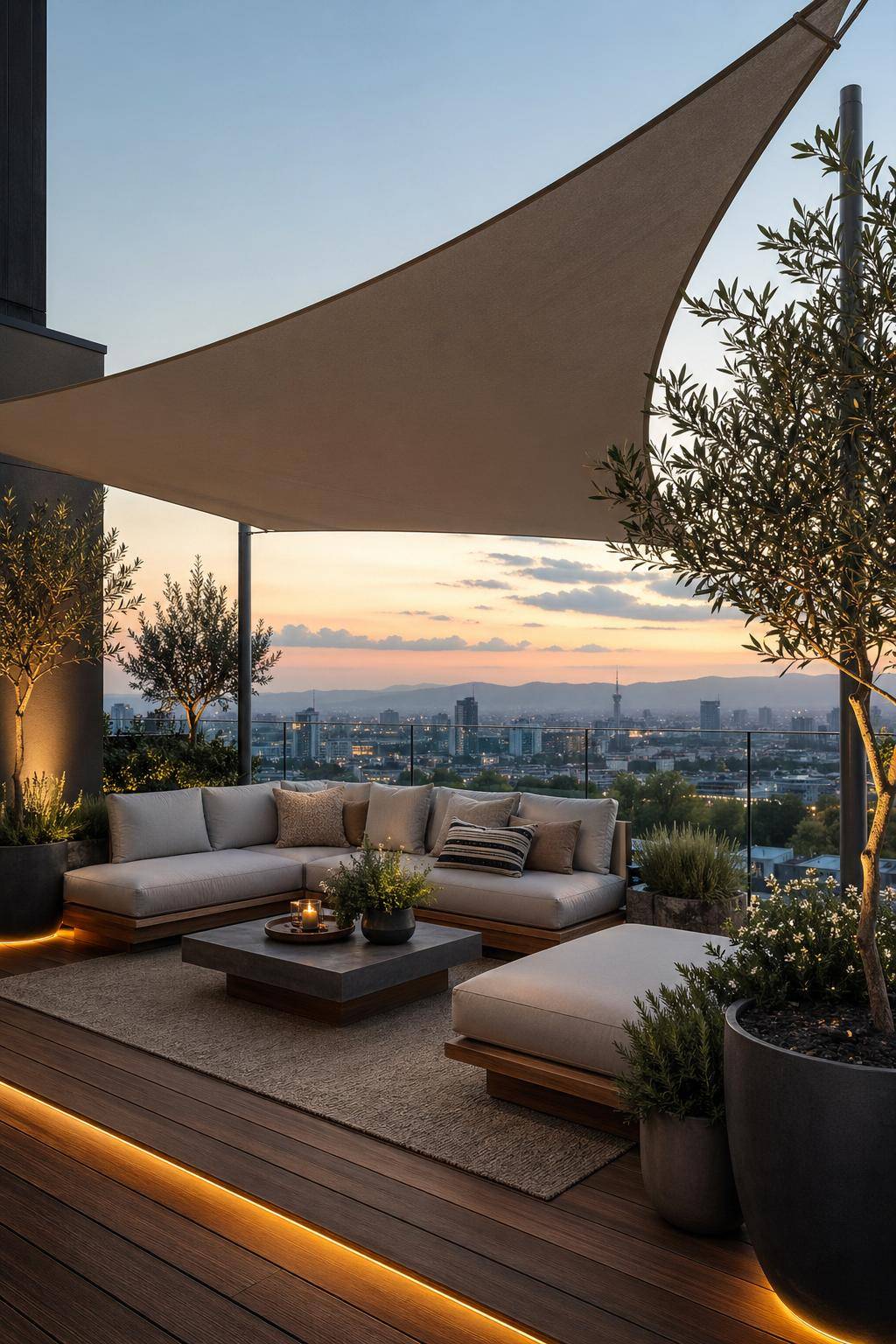 Dachterrasse gestalten- Strecke ein Sonnensegel für wohltuenden Schatten