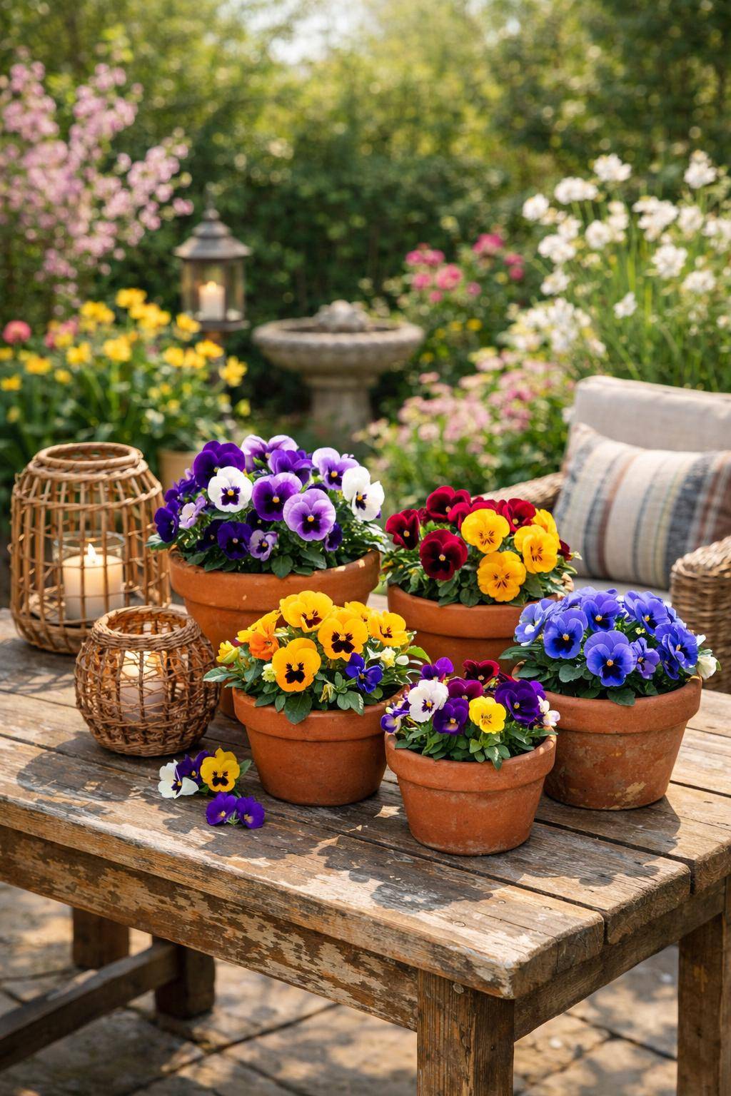 Die schönsten Frühlingsblumen für deinen Garten- Arrangiere Stiefmütterchen in bunte Tontöpfe