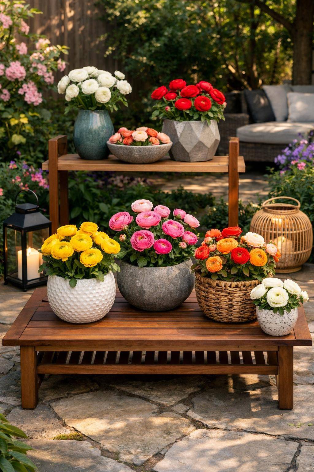 Die schönsten Frühlingsblumen für deinen Garten- Setze Ranunkeln in kreative Pflanzgefäße