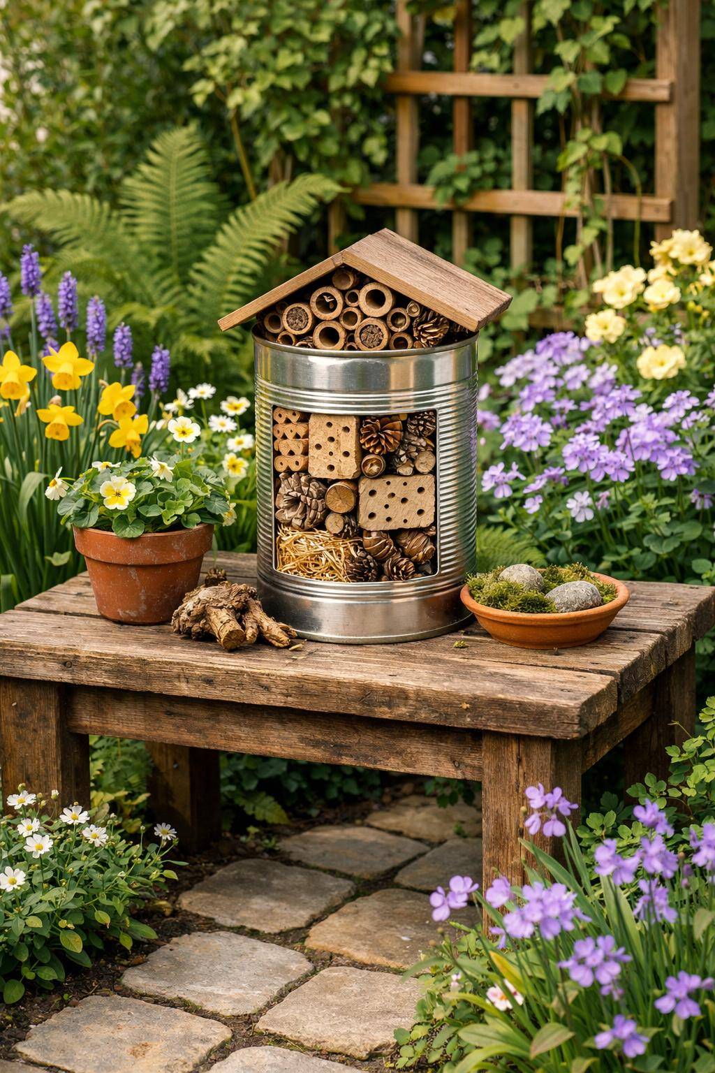 Frühlingsdeko für den Garten: Ideen & Inspiration- Erschaffe ein Insektenhotel aus Dosen