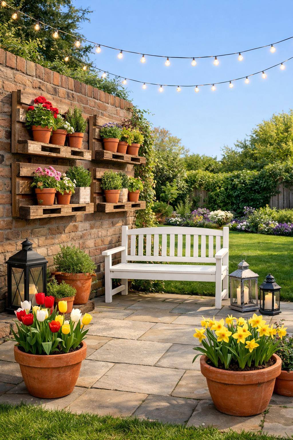 Frühlingsdeko für den Garten: Ideen & Inspiration- Setze alte Paletten als Gartenregale ein