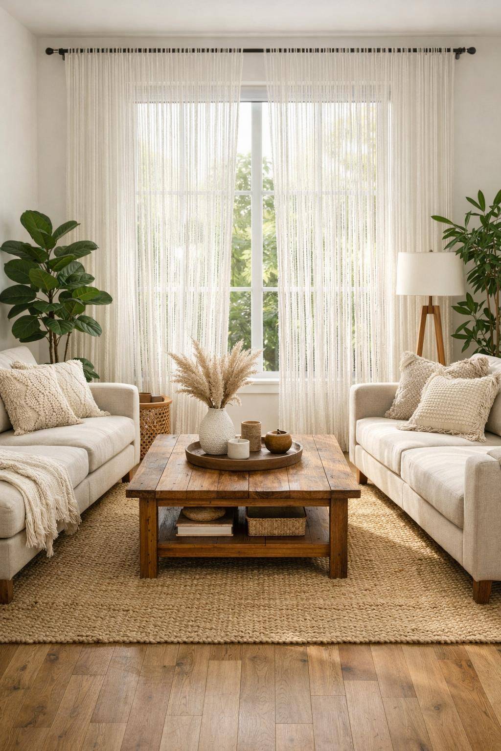 Gardinen-Ideen fürs Wohnzimmer- Hänge String-Vorhänge für einen leichten Boho-Stil auf
