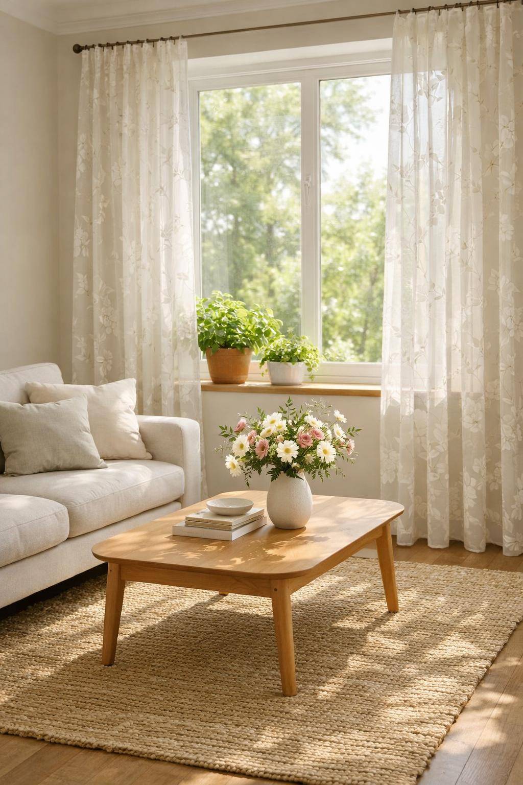 Gardinen-Ideen fürs Wohnzimmer- Nutze florale Muster für natürliche Frische